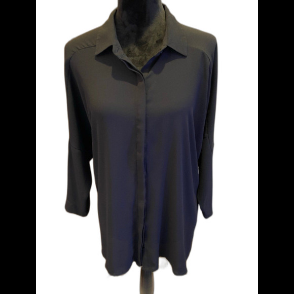 Bobeau Womens Black Sheer Button Down Blouse Size Medium Dressy Work Casual - Picture 2 of 10
